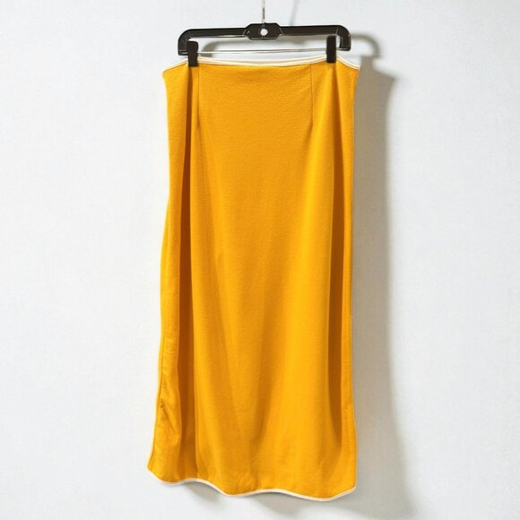 Anthropologie Maeve Yellow Midi Skirt High Slit White Trim Women's Size Large - Picture 5 of 8